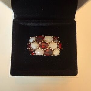 Opal and Garnet Sterling Silver Ring